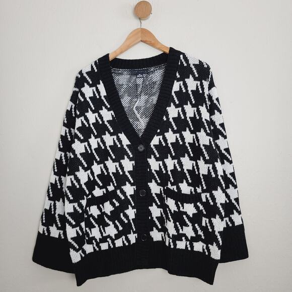 Sanctuary Sweaters - Sanctuary Warms My Heart Houndstooth Cardigan Sweater Black White 2X NWT